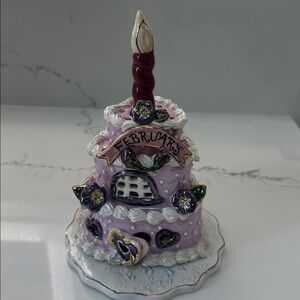 Vintage Blue Sky Clayworks 2001 February Ceramic Birthday Tealight Cake